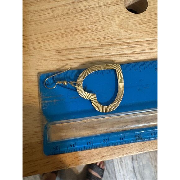 Brass Heart Earrings, NEW, 2” long, Handmade - Picture 3 of 3